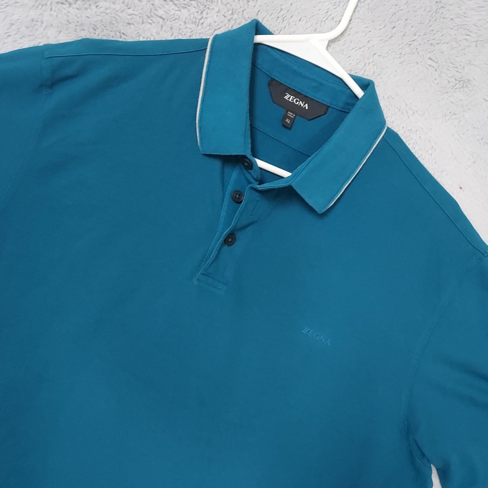 Z Zegna Polo Shirt Mens XL Short Sleeve Cotton Teal Blue Preppy Casual Luxury